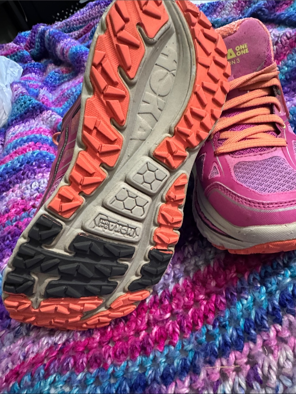 Hoka Women's Hot Pink and Peach Athletic Running Shoes - Picture 5 of 6